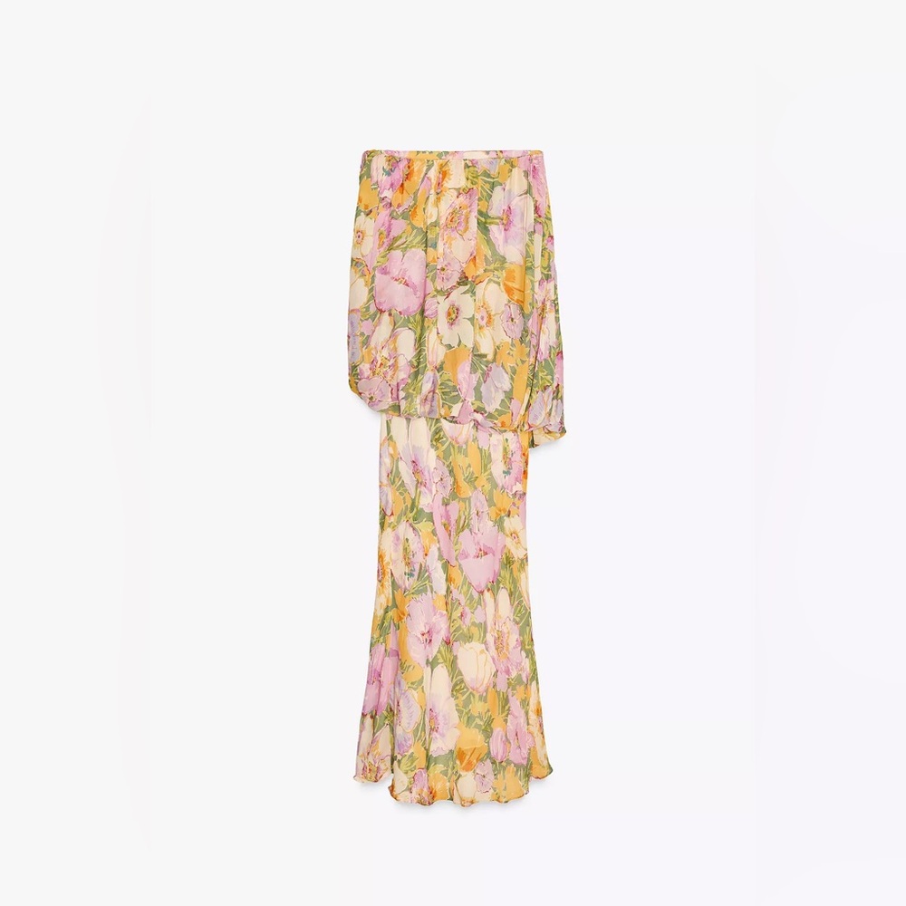 Zara Floral Strapless Maxi Dress Wedding summer evening bodycon - Picture 14 of 16